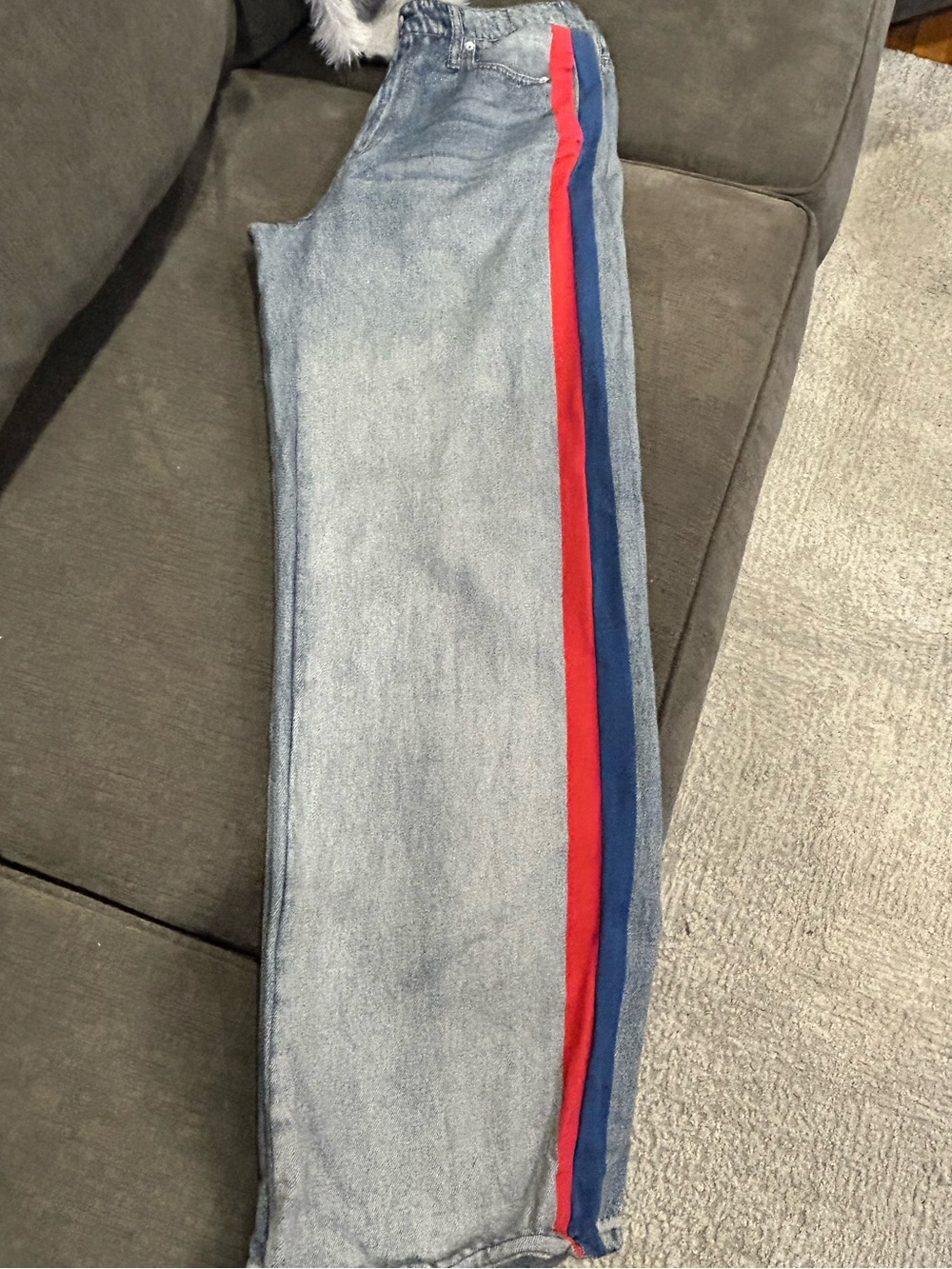 rag & bone Light Blue Wide-Leg Jeans with Red & Blue Side Stripe - Picture 5 of 7
